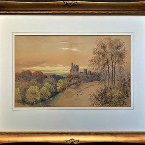 Roslyn Castle Scotland At Sunset 19thc Watercolour Painting By J Berkeley Hewitt