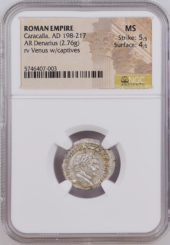 古代ローマ帝国カラカラ帝（西暦198-217年）デナリウス銀貨 NGC認定
