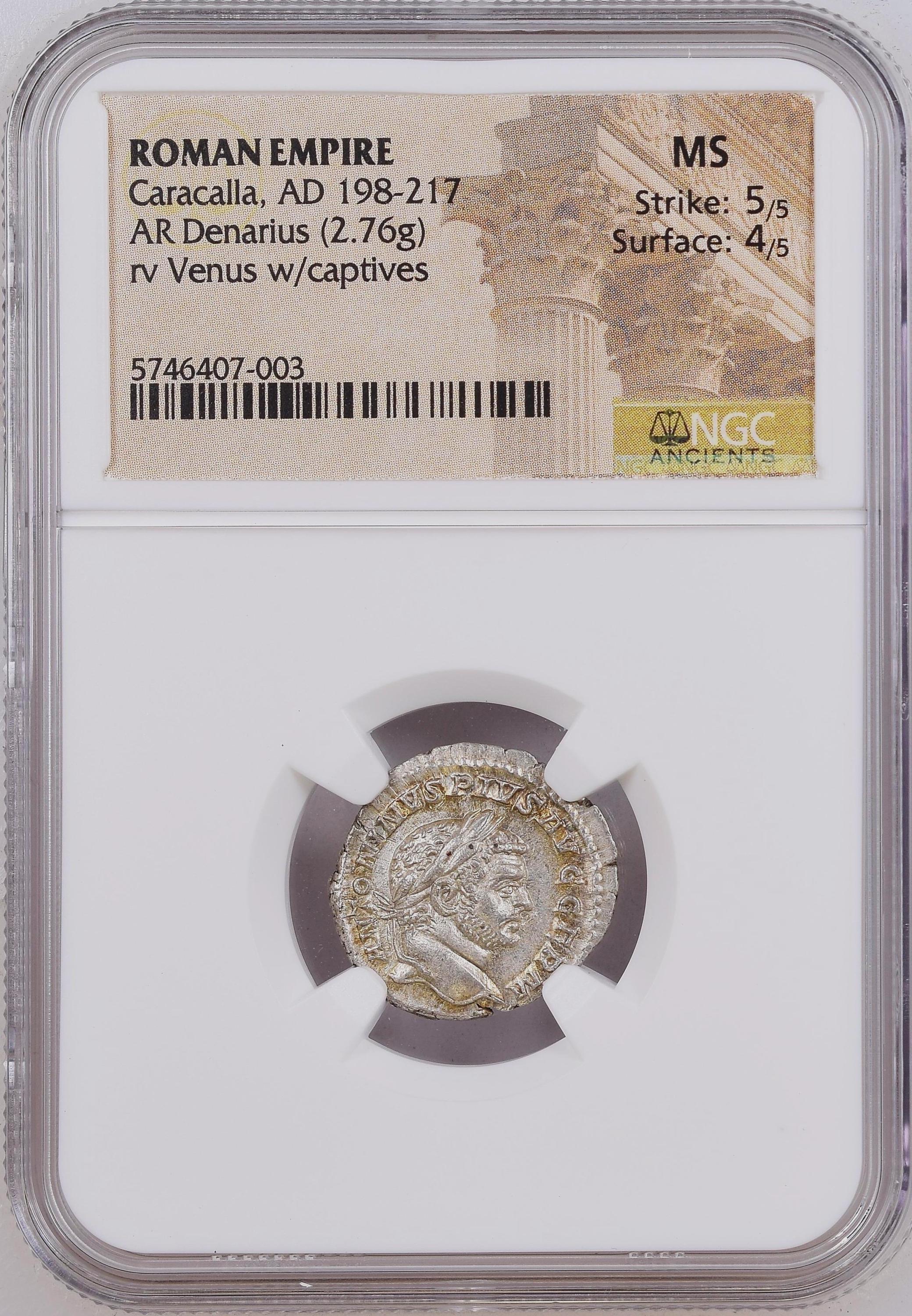 古代ローマ帝国カラカラ帝（西暦198-217年）デナリウス銀貨 NGC認定