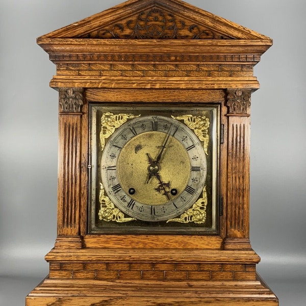 Immaculate large Edwardian 8-Day Oak Chiming Palatial Mantle Clock