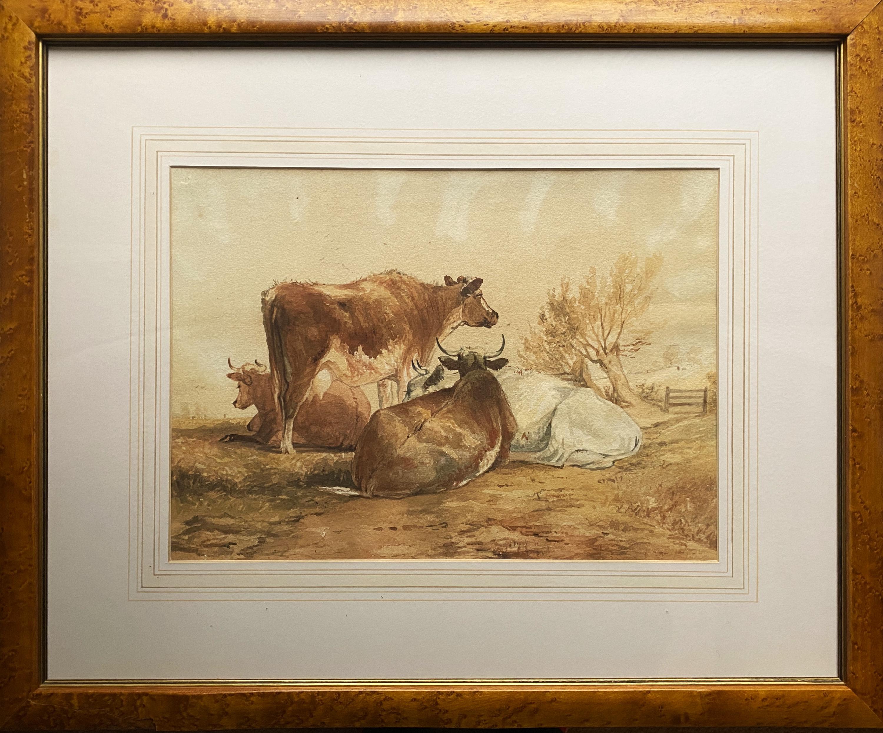 真作保証 20世紀初頭 水彩 シグマンド『水を飲む牛』 Benjamin D