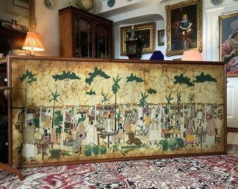 HUGE Magnificent African Market Day Batik Fine Cloth Picture Vintage 1950s