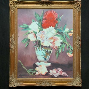 A Large Original Gilt Framed 20thc impressionist Still Life Floral Oil Painting