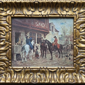 Exceptional Antique Carved Giltwood & Gesso Glazed Frame Inc Print (4of4)