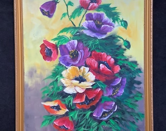 20thc (British School) Vintage Mid-Century Still Life Floral Study Oil Painting