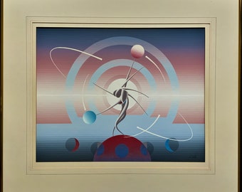 Mystic Time Piece' Superb Abstract Gouache On Board Painting By John Stafford