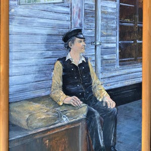 Rail Interest - Original Acrylic on Board Portrait Painting of a Postmistress