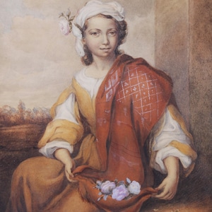 The Flower Girl - Spanish Baroque Portrait Painting By Carl Haag (1820-1915)