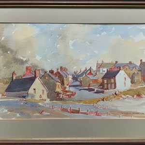 Original Vintage North Wales Coastal Village Landscape Watercolour Painting