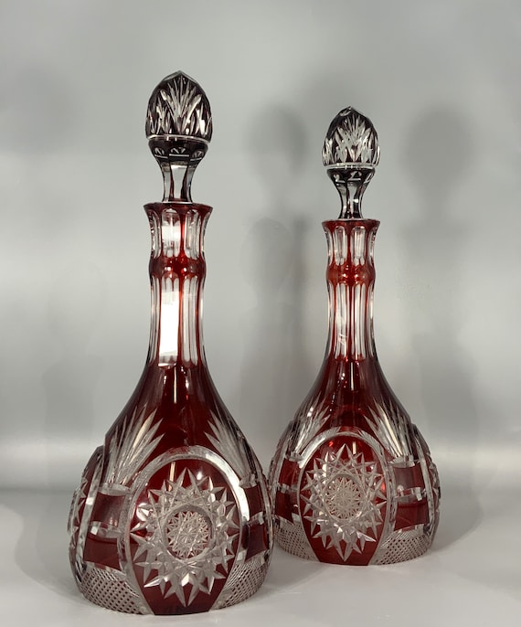 Bohemians - ボヘミアンGlass Decanter◆hand cut◆クリスタル デカンタ Bohemian crystal decanter with magenta pink lining, numbered