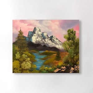 Quiet Mountain River Canvas Print | Original Oil Painting Canvas Print | Bob Ross Style