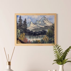 Hoch aufragende Gipfel Poster | Original Ölgemälde Fotodruck | Bob Ross-Stil