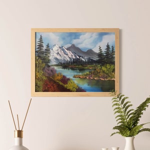 Coole Gewässer Druck | Original Ölgemälde Fotodruck | Bob Ross-Stil