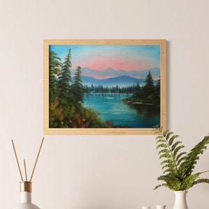 Poster mit Insel in der Wildnis | Original Ölgemälde Fotodruck | Bob Ross-Stil
