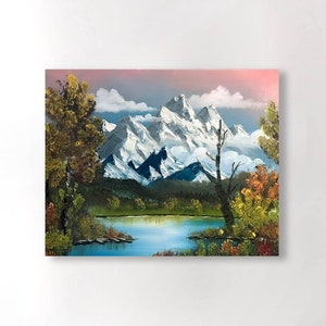Original Oil Painting Canvas Print | Autumn Mountains | Bob Ross Style