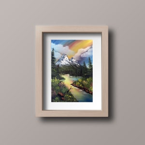 Friedliche Reflections Poster | Original Ölgemälde Fotodruck | Bob Ross-Stil