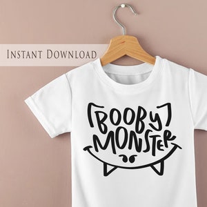 Booby Monster SVG, PNG, Clipart allattamento al seno, Faccina sorridente carina, Bambino allattato al seno, Design tutina per bambini piccoli, File di taglio per Cricut