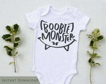 Boobie Monster SVG, PNG, Breastfeeding / Nursing Clipart, Cute Smirk Face, Breastfed Baby, Toddler Onesie Design, Halloween Cut File Cricut
