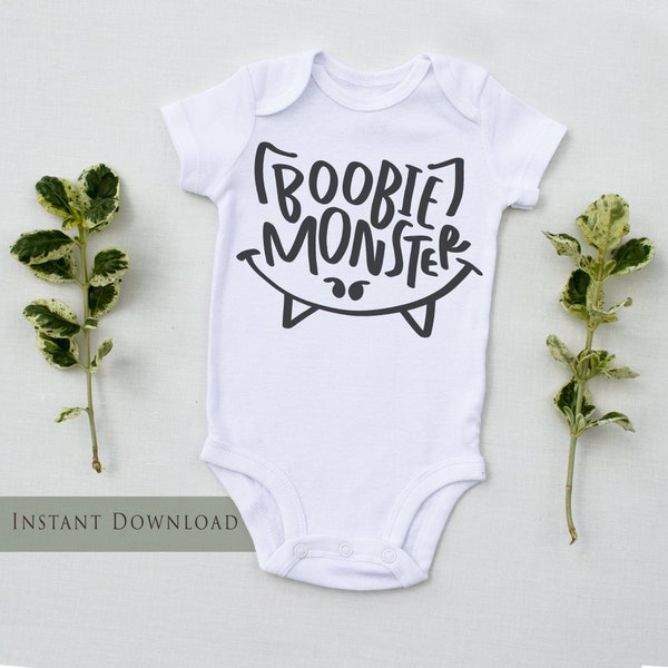Boobie Monster SVG, PNG, Breastfeeding / Nursing Clipart, Cute Smirk Face, Breastfed Baby, Toddler Onesie Design, Halloween Cut File Cricut
