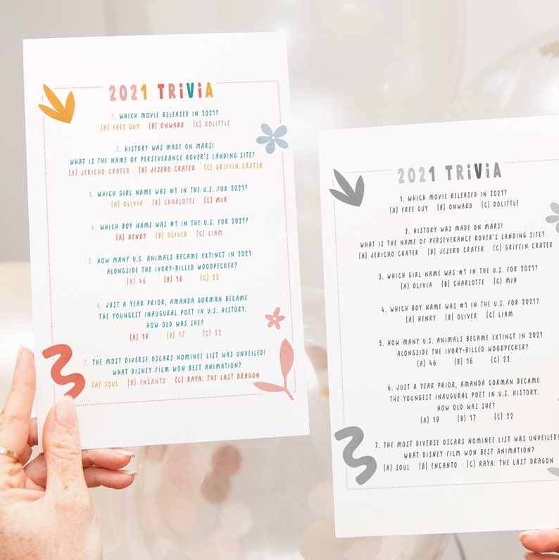 2021 Trivia Prints, Game, Cheers to 3 Years Party, Born in 2021, Party