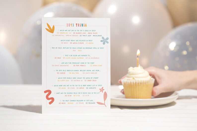 2013 Trivia Printable, 11th Birthday Games, 11th Anniversary Game