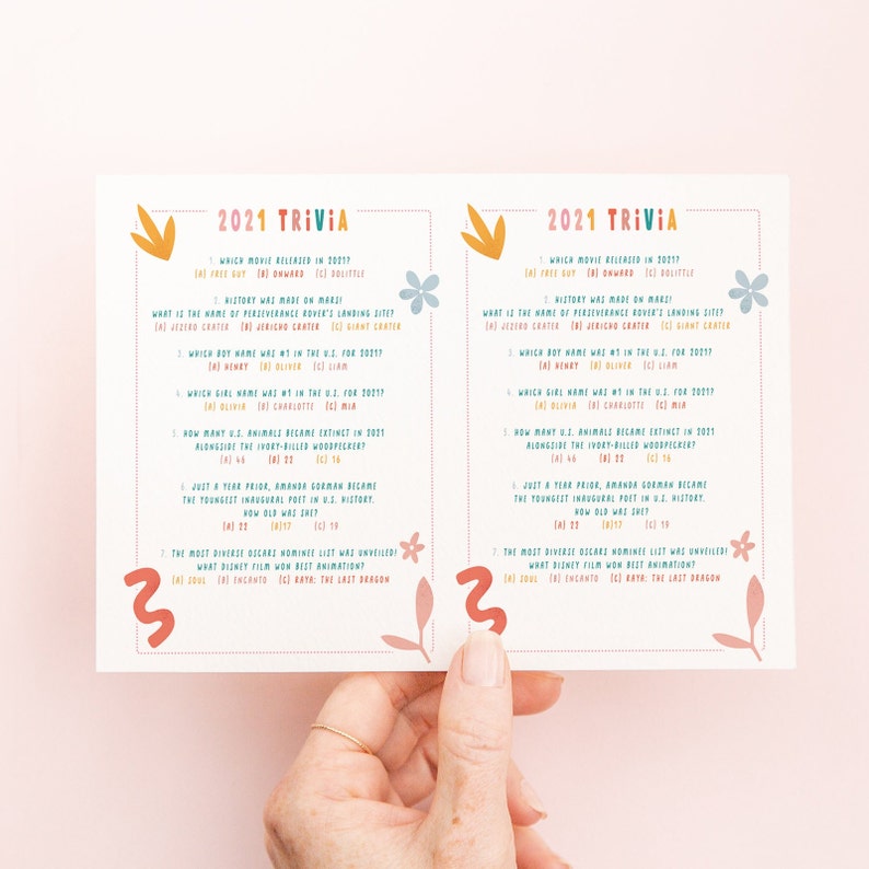 2021 Trivia Prints, Game, Cheers to 3 Years Party, Born in 2021, Party