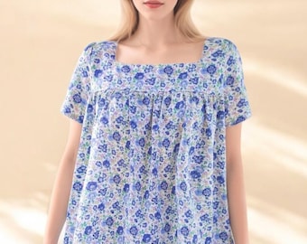 Liberty Floral Smock Top Square Neck Short Sleeve