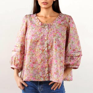 Liberty London Cotton Ruffle Collar Blouse: Ditsy Floral Print, Oversize Fit