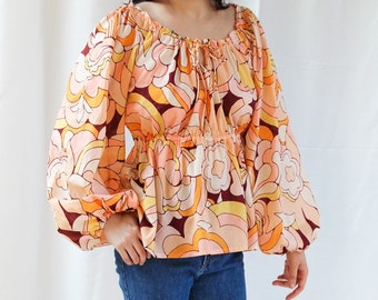 Chemisier fleuri Liberty London | Haut fleuri bohème pour femme | Blouse nouée au cou | Chemisier à manches longues | Chemisier à basque fleuri | Chemisier botanique