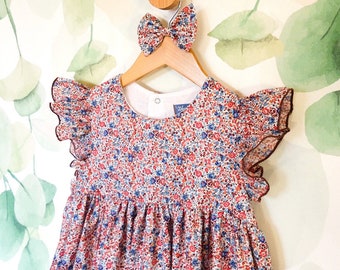 Robe fille Liberty London | Robe fille à fleurs | Robe soleil d'été fille | Robe imprimée fleuri fille | Robe en coton pour enfant | Robe fleurie pour bébé