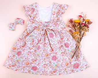 Robe fille Liberty London | Robe fille à fleurs | Robe soleil d'été fille | Robe imprimée fleuri fille | Robe en coton pour enfant | Robe fleurie pour bébé