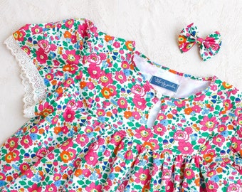 Robe fille Liberty London | Robe fille à fleurs | Robe soleil d'été fille | Robe imprimée fleuri fille | Robe en coton pour enfant | Robe fleurie pour bébé