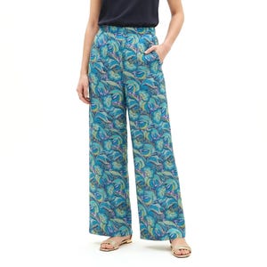 Liberty London Floral-Print Wide-legged Palazzo Pants, Handmade Botanical Loungewear Trousers, Sustainable Tailoring Cotton Womenswear