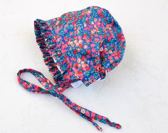 Liberty London Floral Baby Bonnet, Baby Girl Dress Bonnet, Baby Kids Sunhat, Victorian Bonnet, Summer Spring Bonnet, Silky Cotton Bonnet