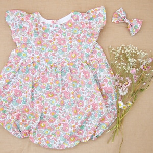 Liberty London Floral Print Baby Bubble Romper: Cotton Tana Lawn Onesie, Newborn Gift