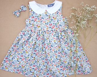 Vestido de niña Liberty London / Vestido de niña con estampado floral / Vestido de sol de verano para niña / Vestido con estampado de flores para niña / Vestido de algodón para niños / Vestido floral para bebés