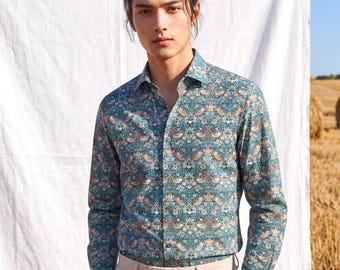 Liberty London Langarm-Hemd mit Knöpfen, personalisierte Herrenbekleidung, schneidernde Chemise, nachhaltige Baumwollkleidung, botanisches Design