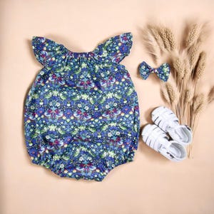 Liberty London Baby Bubble Romper: English Cotton Flutter Sleeve