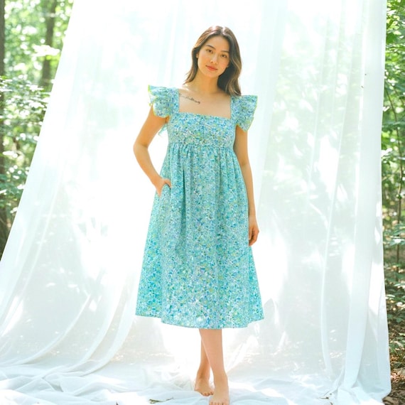 eco friendly cocktail dresses Liberty London Smock Milkmaid Sun Dress, Handmade Floral Dress, Sustainable Eco-friendly Slow-fashioned Clothing Floral Color:SEA FOAM RED-SEQUIN Homemade Blue Cheese Dip This rare artisanal expertise