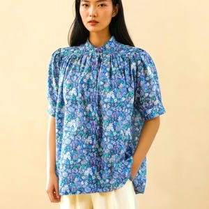 Liberty London Blouse, Mandarin Collar Blouse, Half Sleeve Blouse, Liberty Print Shirt, Ditsy Floral Blouse, Button Through, Stand Collar