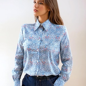 Liberty London Floral Print Shirt: Long Sleeve Cotton Blouse Strawberry Thief