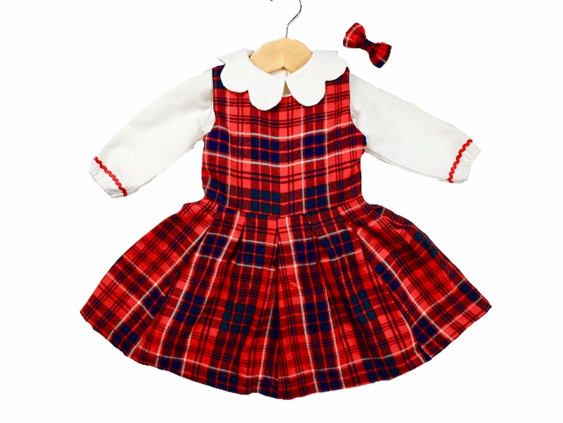 CHRISTMAS dress,Red tartan,baby Christmas dress,robe Noel b\u00e9b\u00e9,baby blouse,peter pan collar,baby dress,baby tartan dress,christmas outfits