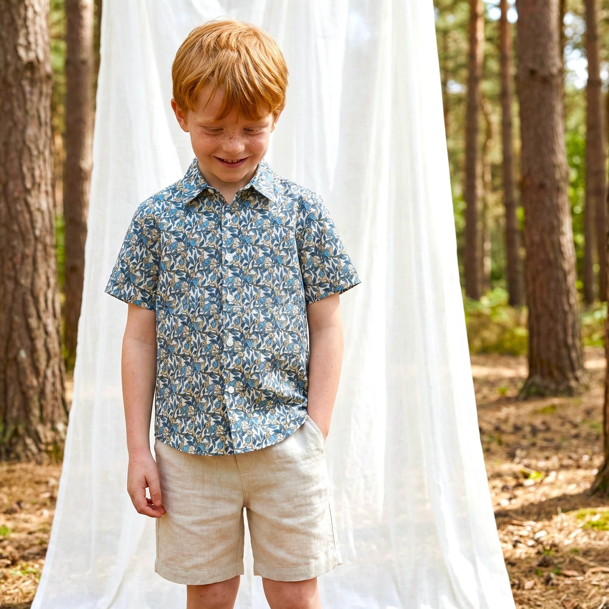 Liberty London Peter Rabbit Short-sleeved Button-up Shirt, Handmade Chemise, Sustainable Personalised Clothing, Customised Children-wear