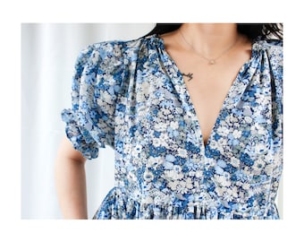 Liberty London Floral Baumwolle Midi Kleid : Hängerchen Kleid mit V-Ausschnitt