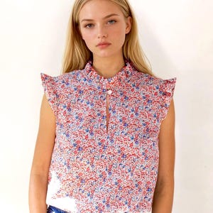Ruffle Collar Top, Liberty Sleeveless Top, Liberty Woman Blouse, Liberty Clothing, Liberty of London, Summer Liberty Top, Pretty Ditsy Top