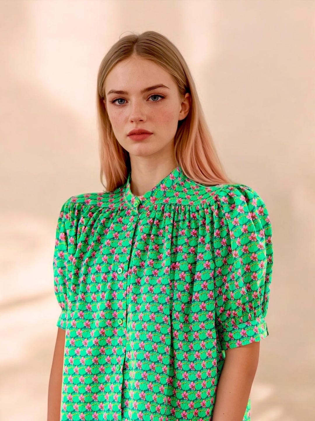 Kelly Printed Blouse Short Sleeves With Lace Liberty Blue