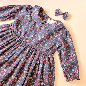 Peter Pan Collar Floral Print Long Sleeve Girl Dress Made With Liberty of London Fabric Capel Floret