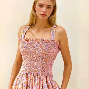 Liberty London Maxi Dress: Floral Smock Dress, 100% Cotton
