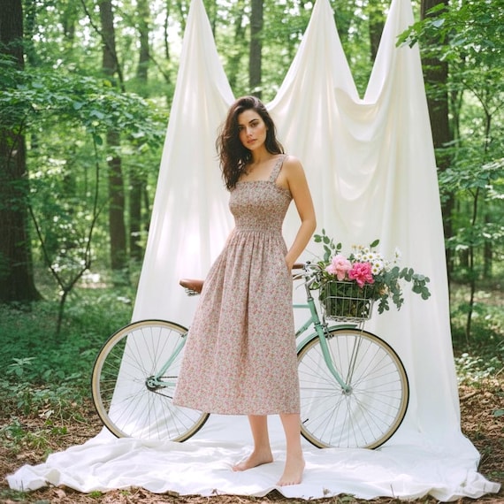 smocked top midi dress Miss Circle Women's Quadiya Smock Top Strapless Drop Waist Midi Dress