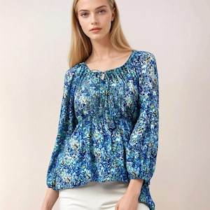 Liberty Print Peplum Top: Raglan Sleeve Milkmaid Blouse